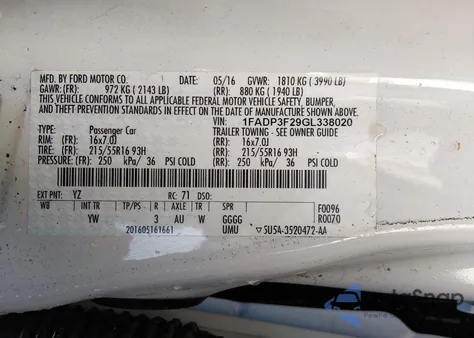 2016 Ford Focus Se z USA, uszkodzony, nr VIN 1FADP3F29GL338020